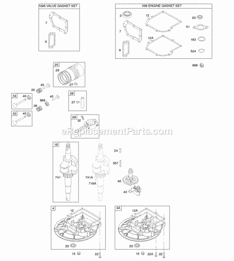 Camshaft Crankcase CoverSump Crankshaft Gasket Set - Engine Gasket Set - Valve PistonRingsConnecting Rod Diagram and Parts List for 10T502-0500-B1  Briggs and Stratton Engine